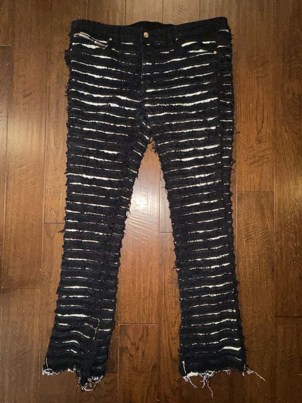 Rockstar Original Korren Stacked Flare Distressed Striped Jeans